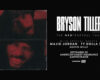 Concert poster for Bryson Tiller's NeoTrap Soul Tour with guests Majid Jordan, Ty Dolla $ign, Austin Millz at American Family Insurance Amphitheater. Left side shows red-tinted photos of a man making expressive faces.