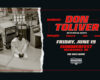 Concert poster for Don Toliver at Summerfest Milwaukee, June 19; features red typography and list of guests, with a grayscale photo of a man in a studio on the left and star border design on a dark background.