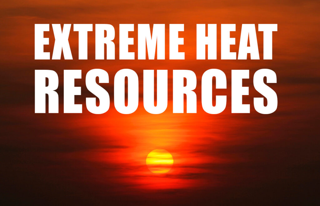 Banner reading EXTREME HEAT RESOURCES in bold white letters over a orange sunset background.